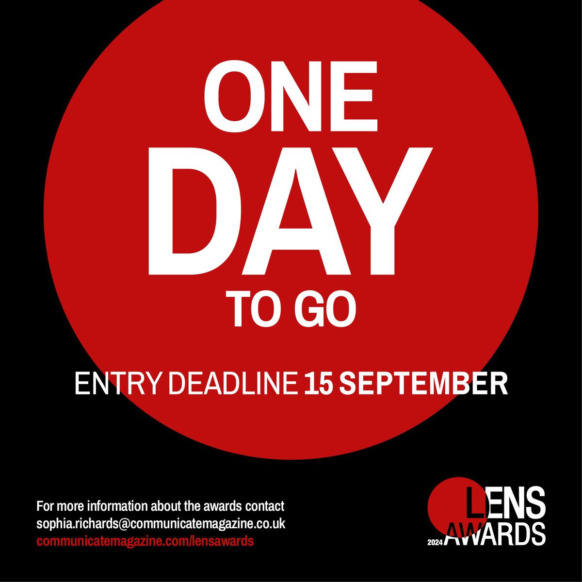 Tomorrow is the Lens Awards entry deadline!

As the entry deadline is this Friday, 15 September, now is the perfect time to turn your focus towards getting your submissions into an award-winning standard!

#CorporateVideo #VisualCommunications #LensAwards
