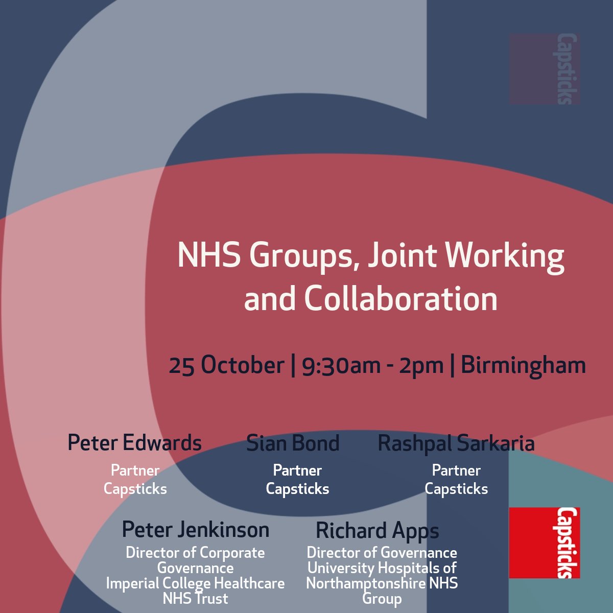 Capsticks (@capsticksllp) on Twitter photo Capsticks are hosting a NHS Groups, Joint Working and Collaboration seminar on 25 October. Capsticks’ <a href="/peter_capsticks/">Peter Edwards</a>, <a href="/SianBond2/">Sian Bond</a> and Rashpal Sarkaria will be joined by Peter Jenkinson, <a href="/ImperialNHS/">Imperial NHS 💙</a> and <a href="/richard_apps/">richard</a>, <a href="/UHNNHSGroup/">University Hospitals of Northamptonshire</a>. Find out more here: capsticks.com/events/nhs-gro… Capsticks are hosting a NHS Groups, Joint Working and Collaboration seminar on 25 October. Capsticks’ <a href="/peter_capsticks/">Peter Edwards</a>, <a href="/SianBond2/">Sian Bond</a> and Rashpal Sarkaria will be joined by Peter Jenkinson, <a href="/ImperialNHS/">Imperial NHS 💙</a> and <a href="/richard_apps/">richard</a>, <a href="/UHNNHSGroup/">University Hospitals of Northamptonshire</a>. Find out more here: capsticks.com/events/nhs-gro…