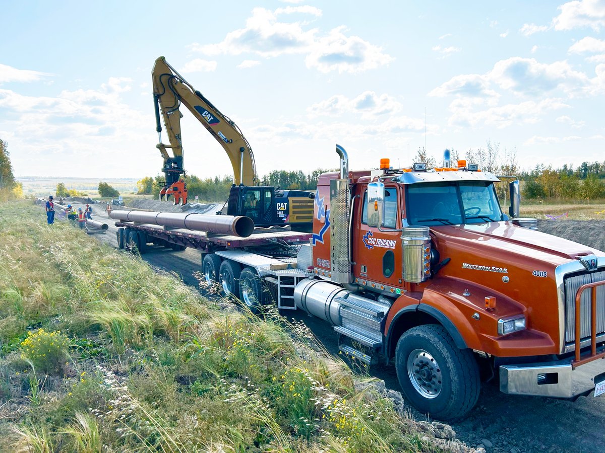 🚛 Rolling Strong in Taylor, BC! Our CCC Trucking Division is on the move, keeping this pipeline project in full swing. 

 #CCCOnTheRoad #Truckinglife #stringing #cccsr #geterdone #ccctrucking