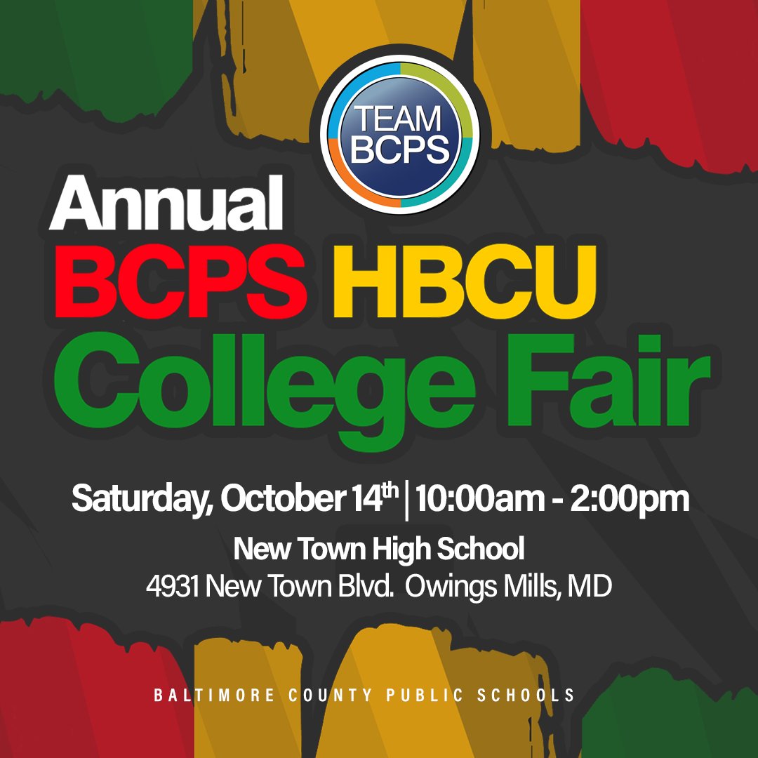 🎓 #TeamBCPS seniors are encouraged to attend the 7th Annual BCPS HBCU College Fair! Other high school students and families are also welcome. Register today at ow.ly/XB1750PLAUq. News Release ➡ ow.ly/Lt6B50PLAUm