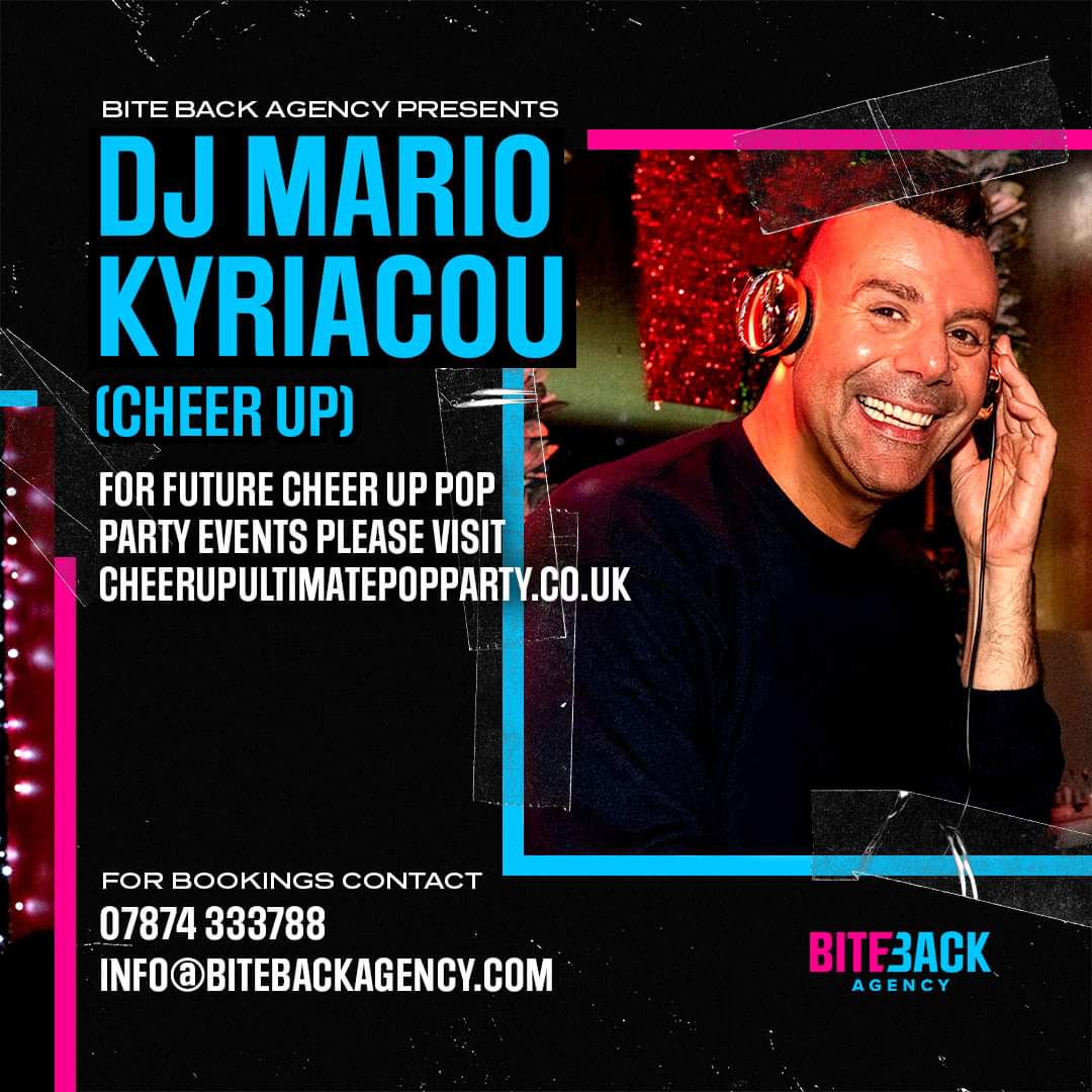 The Bite Back Agency welcomes Mario Kyriacou to our roster. Mario is now available for DJ bookings with The Bite Back Agency. Please contact us for bookings or more information. 

Tel: 07874 3337888
 Email:  info@bitebackagency.com

#dj #mariokyriacou #cheerup #party #partyideas