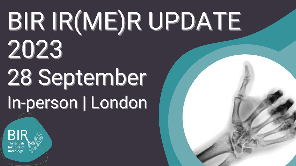 Don’t miss the BIR IR(ME)R update 2023! With a host of exciting speakers, join us in London on 28 September. Register now to secure your place!
bit.ly/IRMER2023 #IRMER
 #radiology #RadiationSafety #radiography #imaging #nursing #physics