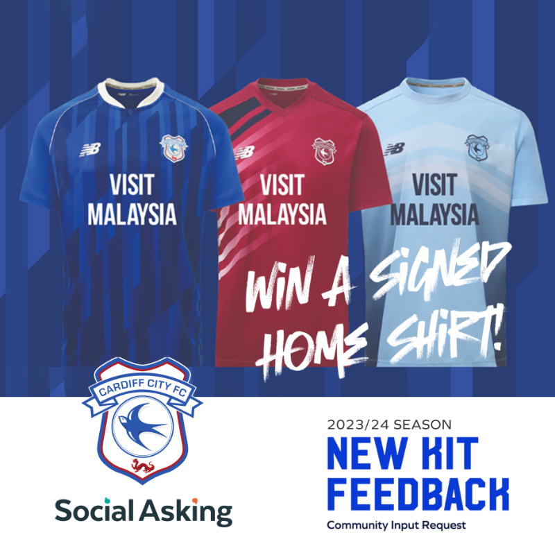 CardiffCityFC's tweet photo. Make your voice count! Share your feedback on our 2023/24 @NBFootball kits and you could win a signed home shirt! 👕

#CityAsOne | @SocialAsking