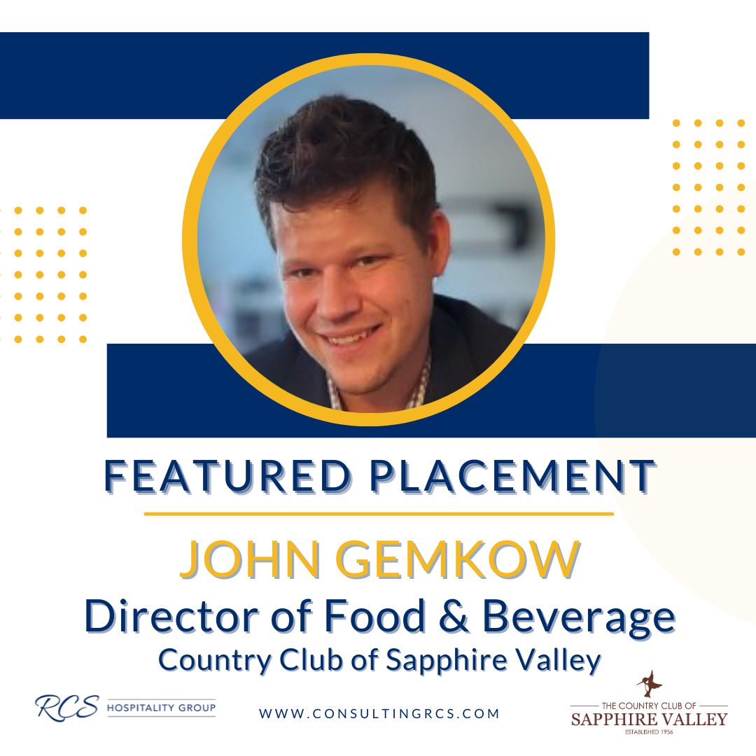 🎉 Congratulations to our most recent placement, JOHN GEMKOW as the new Director of Food and Beverage at The Country Club of Sapphire Valley, located in Sapphire, NC.🎉 
#jobplacement #clubmanagement #RCSrecruiting #hospitality  #FoodandBeverage #ExecutiveSearch