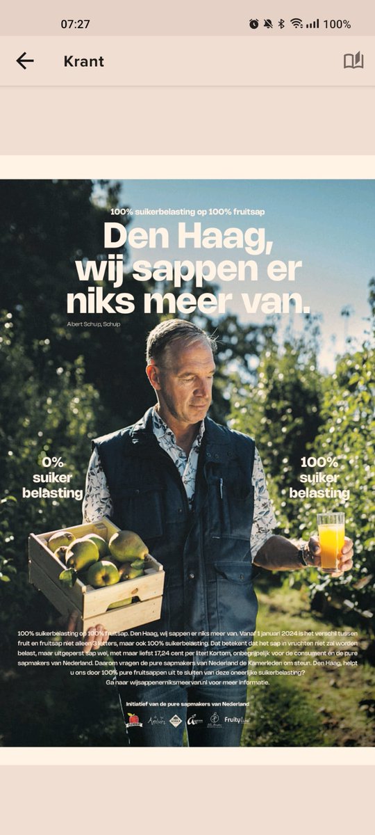 Fabrikanten van vruchtensap protesteerden met een paginagrote advertentie tegen een suikertaks op sap. Op radio NPO-1 mocht ik uitleggen waarom ze ongelijk hebben: fruit is geen dikmaker, maar sap wel. Afluisteren: nporadio1.nl/fragmenten/vil…