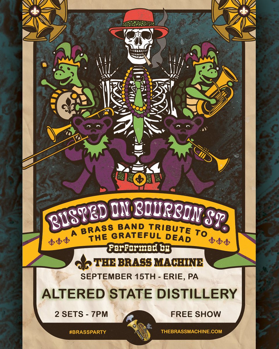 TOMORROW NIGHT⚡🎺 We're bringin' our "Busted on Bourbon St" funky tribute to the Dead down to Altered State Distillery in Erie, PA!

Music starts at 7pm - and it's sure to be a jammin' time!🍸

#eriepa #erie #exploreerie #pamusic #dead #jerrygarcia #jerry #jerrytonestore