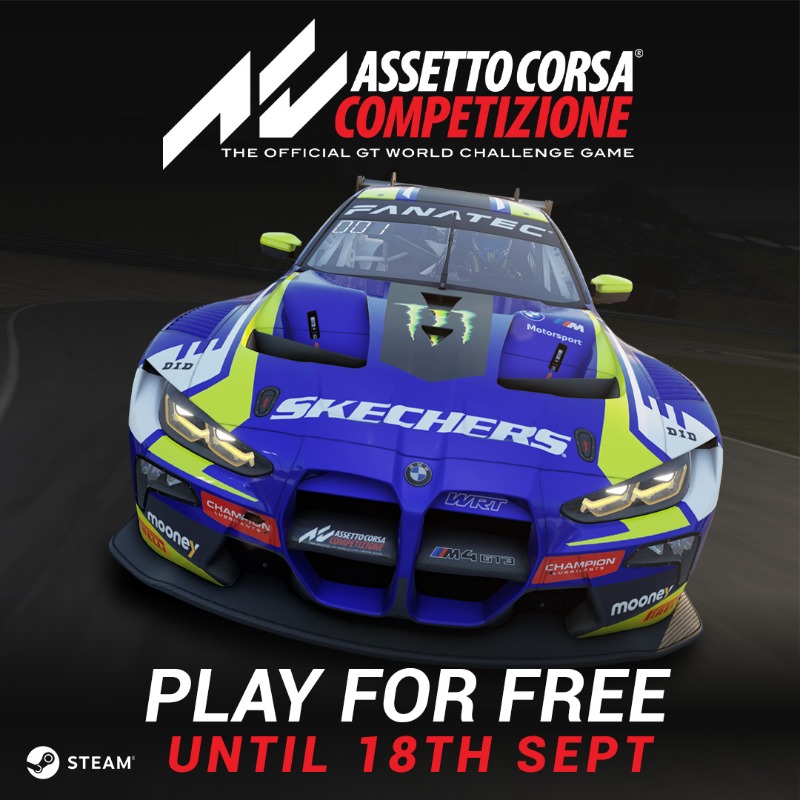 AC_assettocorsa's tweet photo. PC Sim Racers!

Join us for a FREE weekend of racing in Assetto Corsa Competizione on Steam! 🏆 

Don't miss out!

🤫 it’s also on sale.