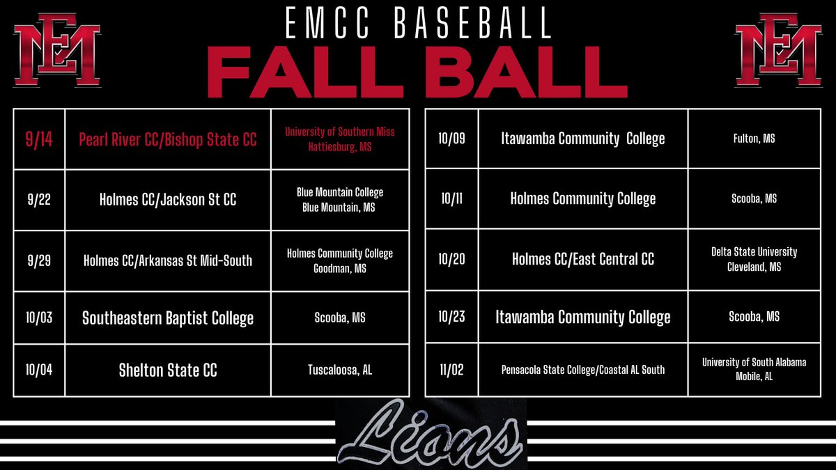 A little baseball in the fall! ⚾️🍂The Lions open fall action today at USM with two games at 1:30 and 5:00. No stream, but we will have updates as available. We will let you know about GameChanger. The rest of the fall schedule is below - there will be 3 home dates. #PR1DE