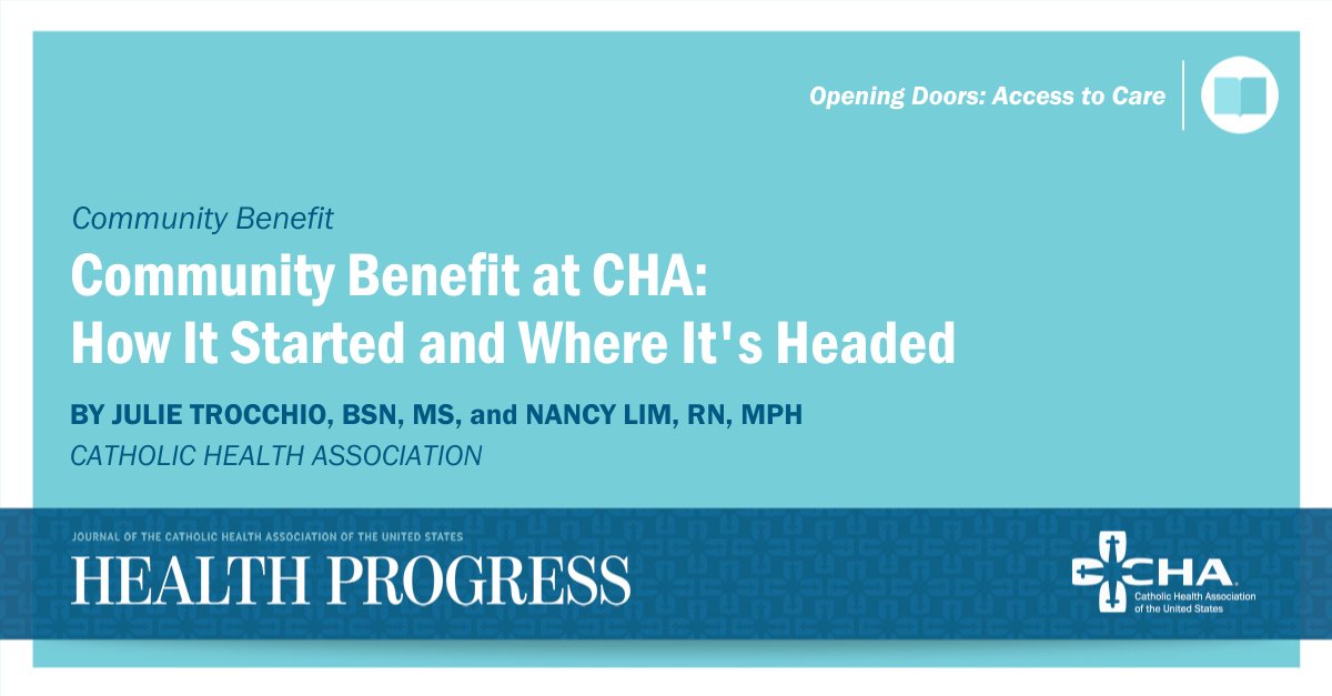 TheCHAUSA's tweet photo. CHA’s Julie Trocchio and Nancy Lim discuss in #HealthProgress why #hospitals and #health systems across the #CatholicHealth ministry must be more vigilant in telling their #CommunityBenefit story. 
👉 https://t.co/Y0MQyhEVPh

📅 Register for #CB101: https://t.co/xp11U17Svb https://t.co/vr7N9jExSp