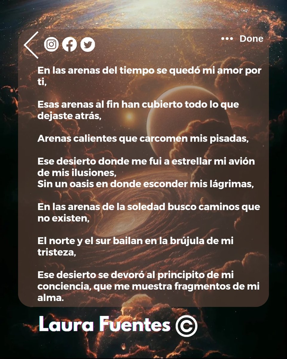 Laura Fuentes (@laura_fuenteslh) on Twitter photo Laura Fuentes©️
laurafuentesescritora.wordpress.com
🟥🟨🟩🟦🟪
Mis libros:
Circuitos Infinitos.
editorialjacinto.com/producto/circu…
Zion Vol. 1
edicionesletrasnegra.com/nuestros-sello…
Las Cinco Lunas.
editorialjacinto.com/producto/las-c…
🟥🟨🟩🟦🟪
#deamoryotrosvicios #deamor #dedesamor #frases #poesia #poemas #versos Laura Fuentes©️
laurafuentesescritora.wordpress.com
🟥🟨🟩🟦🟪
Mis libros:
Circuitos Infinitos.
editorialjacinto.com/producto/circu…
Zion Vol. 1
edicionesletrasnegra.com/nuestros-sello…
Las Cinco Lunas.
editorialjacinto.com/producto/las-c…
🟥🟨🟩🟦🟪
#deamoryotrosvicios #deamor #dedesamor #frases #poesia #poemas #versos