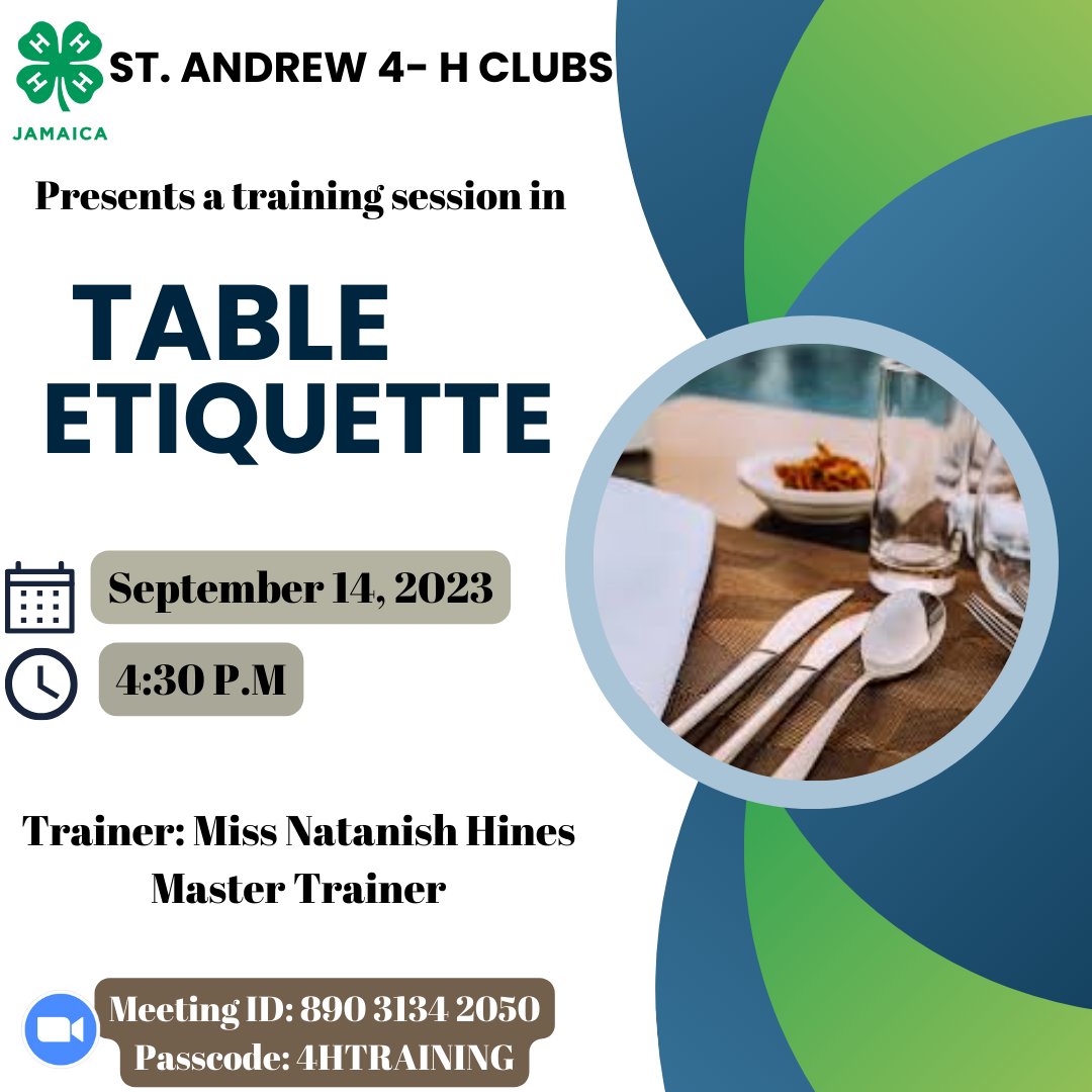 standrew4h's tweet photo. Eastern Region 4-H Clubs is inviting you to a scheduled Zoom meeting.

Topic: ST. ANDREW 4-H CLUBS TRAINING SESSIONS

Join Zoom Meeting
https://t.co/S4sh3BAdm0

Meeting ID: 890 3134 2050
Passcode: 4HTRAINING https://t.co/0pfrjfWhzb