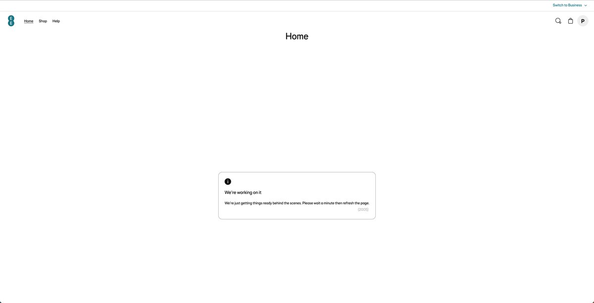ItsJustPW's tweet photo. @EE for months I've been unable to access account via web or app.  I login via web and see screenshot below. Logging in via app, I login, it takes me back to app, I set PIN, Allow face ID and go through process to see error there too... Support just tells me to re-install! https://t.co/00XlcPD4j3