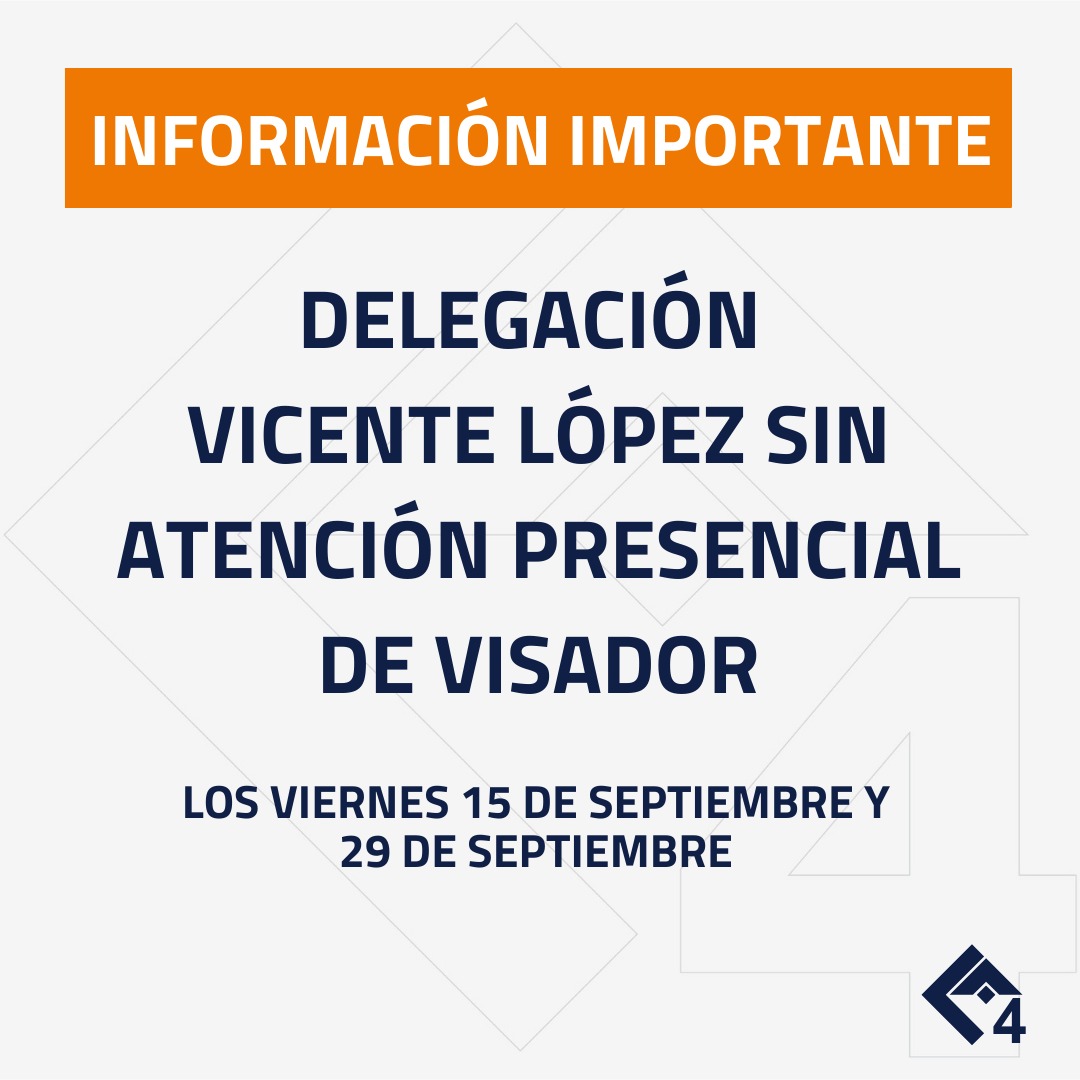 CAPBA4's tweet photo. 👉 DELEGACIÓN V. LÓPEZ sin atención de visador los días viernes 15 y 22 de septiembre.

La delegación se encontrará abierta en su horario habitual, con atención de empleados administrativos.

Se podrán acercar a otra delegación o realizar consultas online, tel  o  whatsapp https://t.co/ciwtXdHgez