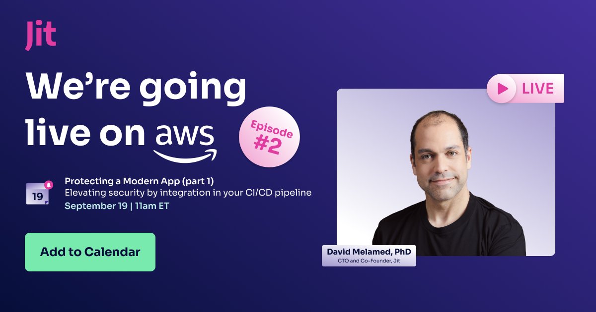 dvdmelamed's tweet photo. @jit_io live with #AWS BROKE A RECORD with 1,600+ viewers!  🥁 👏🏼 

SESSION TWO:
🗓️ Tues, Sept. 19
⏰ 11am ET
📍 SIGN UP - https://t.co/QXQUllIPLp

Special guest @ShambanIT for episode 'Protecting a Modern App (part 1)'

#TheBigDevTheory #TwithStreamers #livestream https://t.co/6o2KZjahUn