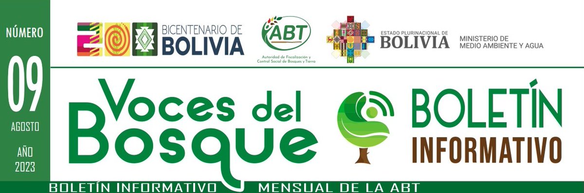 Presentamos el Boletín Informativo Mensual "Voces del Bosque N° 9", el cual presenta las actividades e informes relevantes realizadas por la ABT en el mes de agosto.
Click para leer el boletín informativo:
abt.gob.bo/index.php/voce…