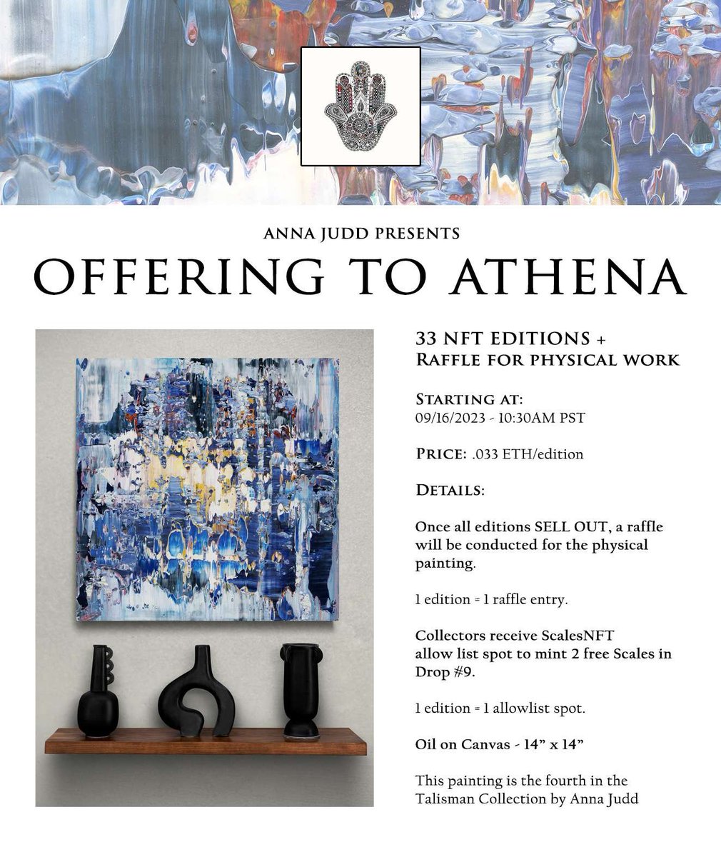 i present to you talisman #4

this is a small but powerful work 
seeking her rightful owner

1/33 editions dropping saturday 9-16 
drawing for physical painting when all are claimed
1 edition=1 AL spot for drop 9