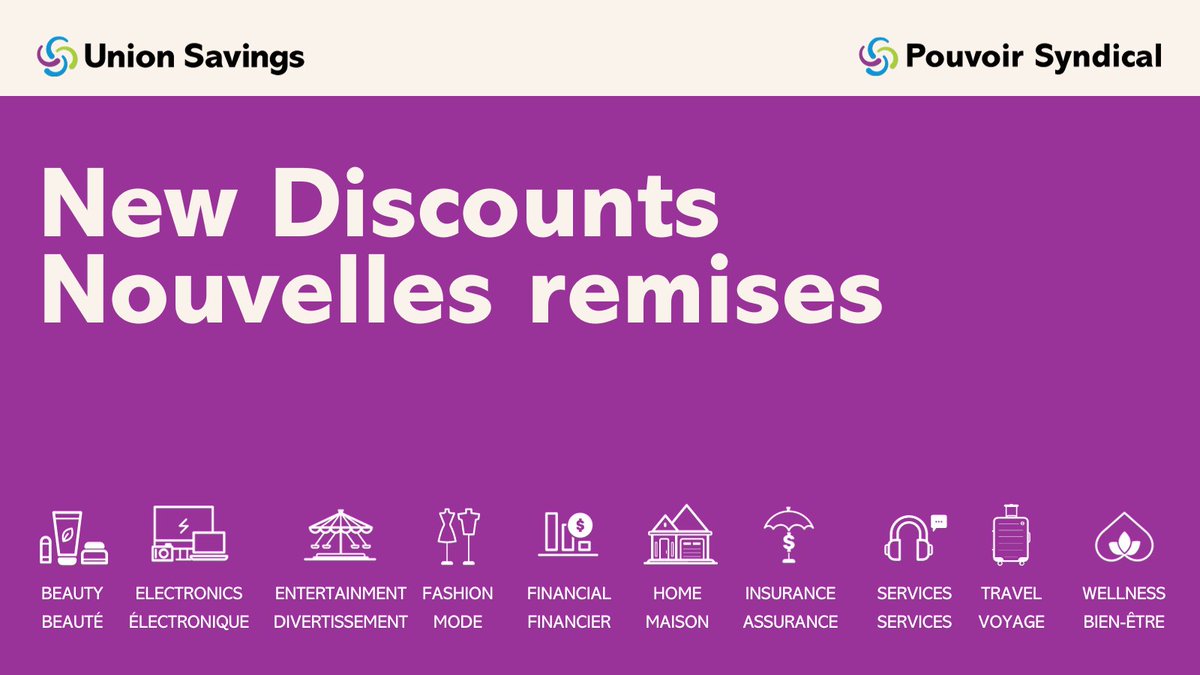 UnionSavings's tweet photo. Union members, we have new discounts this Fall. Save on local products &amp; services, museums, entertainment, home, wellness, and more!
Check out our What's New page https://t.co/jZoaRKJC14 for updates 🤩
-- Consultez notre page Quoi de neuf pour les mises à jour 🤩 https://t.co/M2uSBQ9VCU