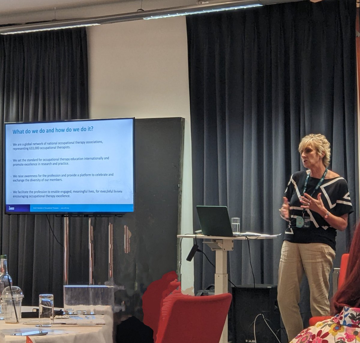 Super Samantha Shann president of WFOT and director of @theotservice speaking at #rcotssipconference23