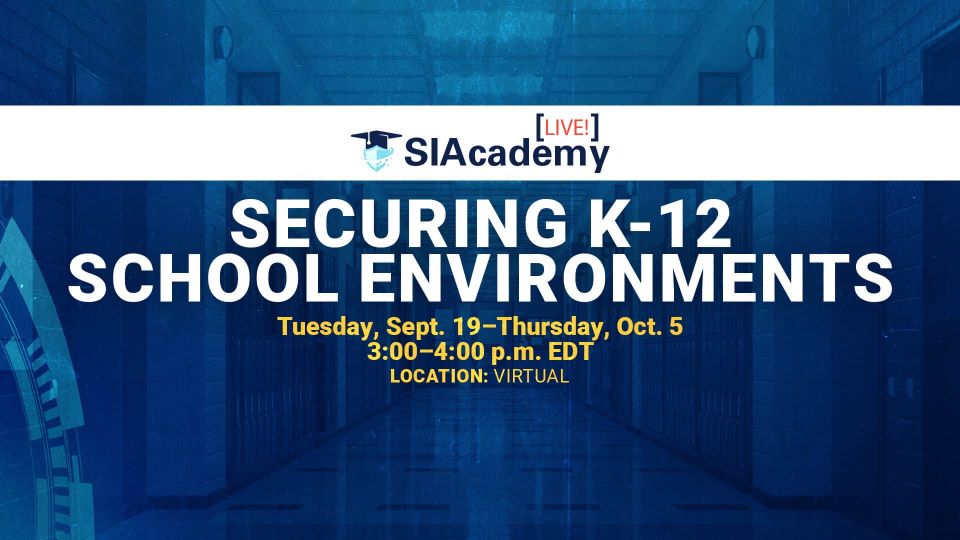 Time is running out to register for the next free SIAcademy LIVE! course on #K12 #schoolsecurity and #safety! In this virtual series from @SIAonline starting Sept. 19, examine the state of K-12 school security, proactive measures & more. securityindustry.org/professional-d… #securityindustry