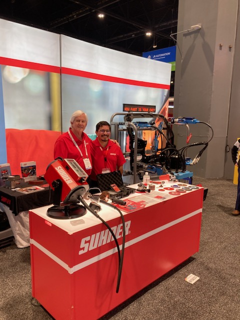 BernardandCo's tweet photo. Frank Walters of #SuhnerAbrasive and Juan Martinez from #SuhnerMachining are pleased with @FabtechExpo. Displaying Rotomax 2.2 programable finishing machine and EFC-02 all-electric force compliance for #robots and #cobots. Last day at B15033.
#FABTECH2023 #tradeshow #mfg https://t.co/N3vlEYrul1