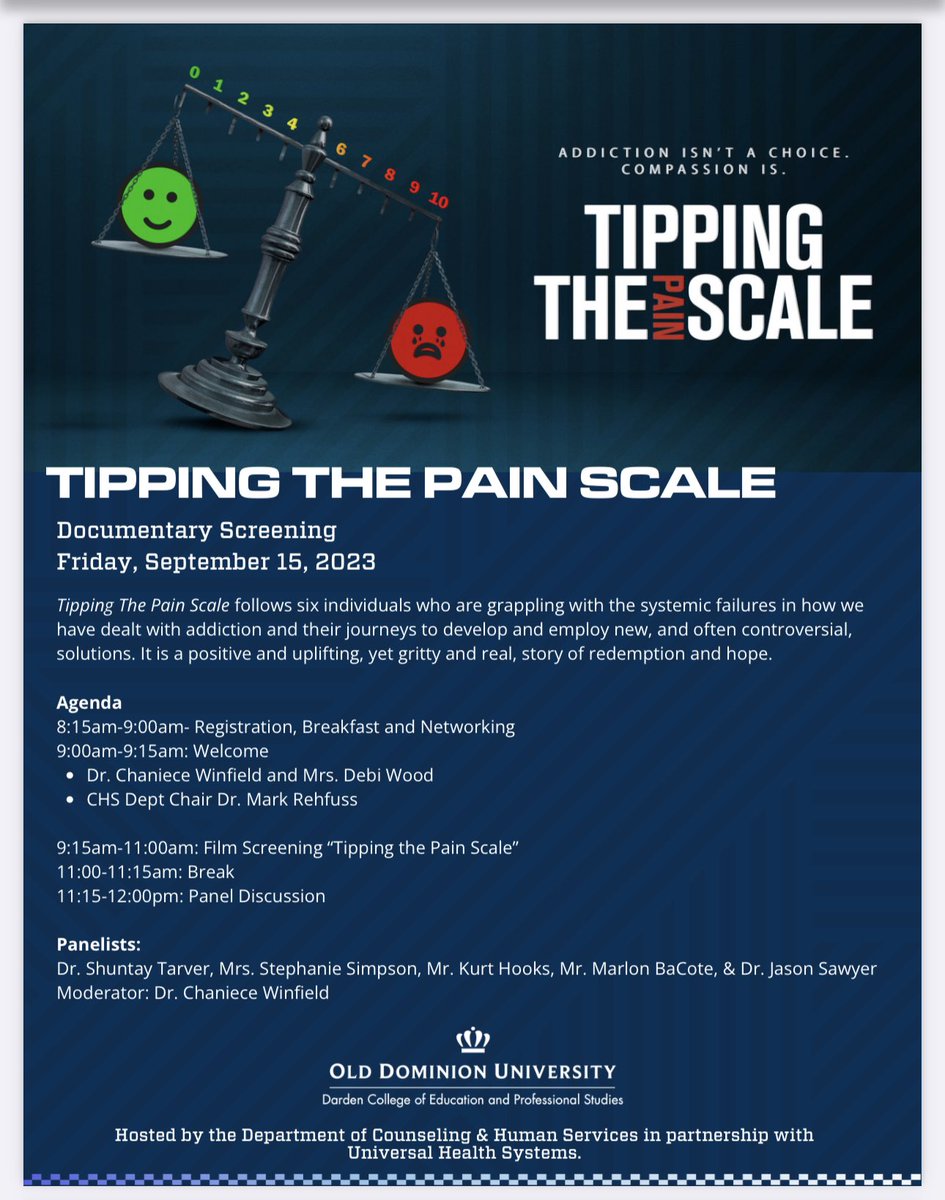 I am honored & grateful for the opportunity to be a panelist at the “Tipping the Pain Scale” Documentary Screening this Friday at @ODU! September is #NationalRecoveryMonth #addiction #recovery ❤️‍🩹 #chooselife