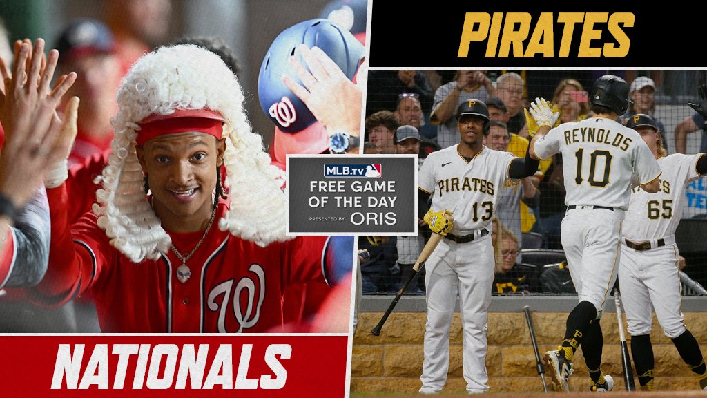 The @Nationals and @Pirates wrap up their series in a Thursday matinee at 12:35 p.m. ET. Watch for FREE on #MLBTV, presented by @Oriswatches. MLB.com/FreeGame