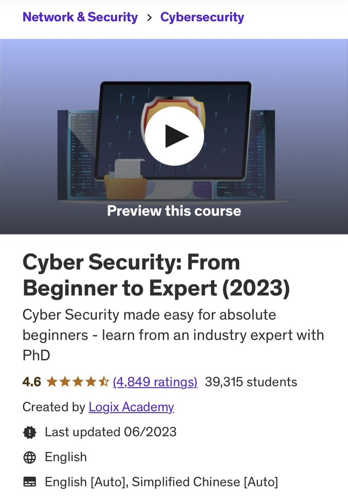 RedHatPentester's tweet photo. Udemy Cybersecurity Master-course.

Link: https://t.co/3JLSZQx04n

Foundation
Network Security
Hacker Attacks
Web Application Security
Malware

@letcodeit 🤝🤝. https://t.co/6TsyN4u7WW