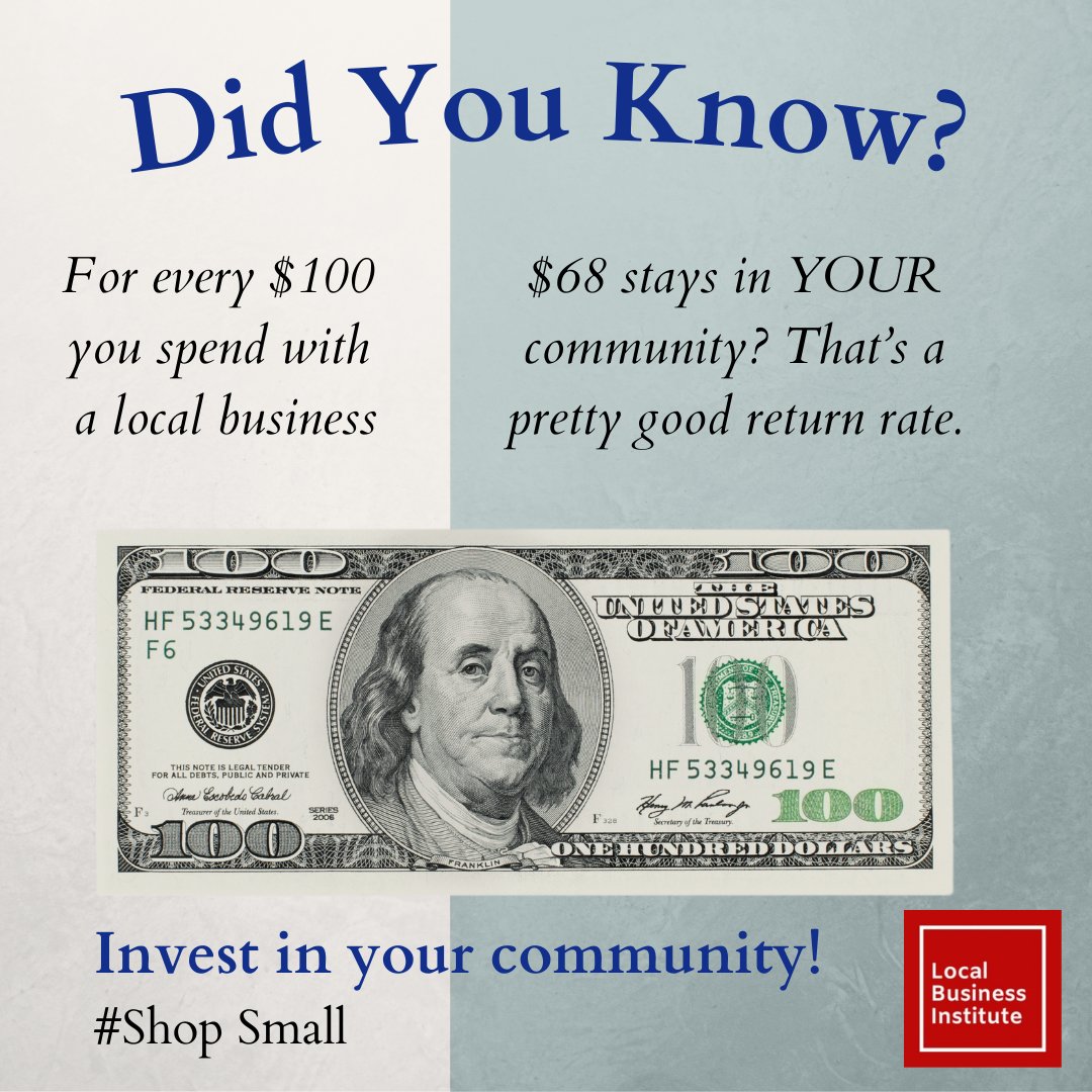 Did you know that for every $100 spent at a local business, $68 stays in the community? Choose local, and watch your neighborhood thrive! 💰🏡 #ShopSmall #EconomicImpact