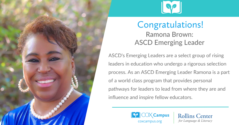 Congratulations!  
Ramona Brown: ASCD Emerging Leader

View More:  bit.ly/44ZOvwS

@Atlspeechschool  @Coxcampus @ASCD #ascdemergingleader  #rollinscenterforlanguageandliteracy