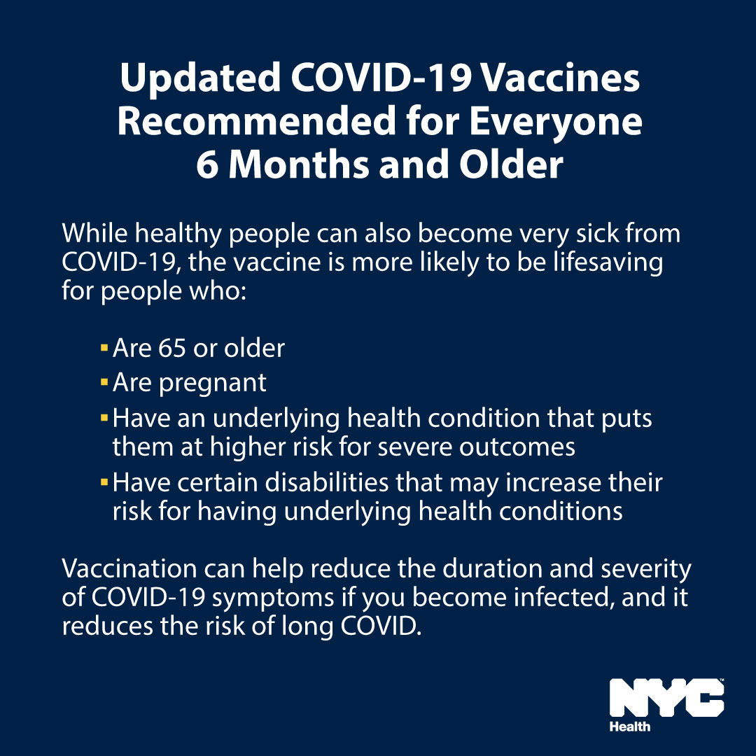 nycHealthy's tweet image. ✨ NEW ✨ Updated COVID-19 vaccines will be available in NYC within a few days. Everyone ages 6 months and older should get an updated COVID-19 vaccine. Learn more: nyc.gov/covidvaccine