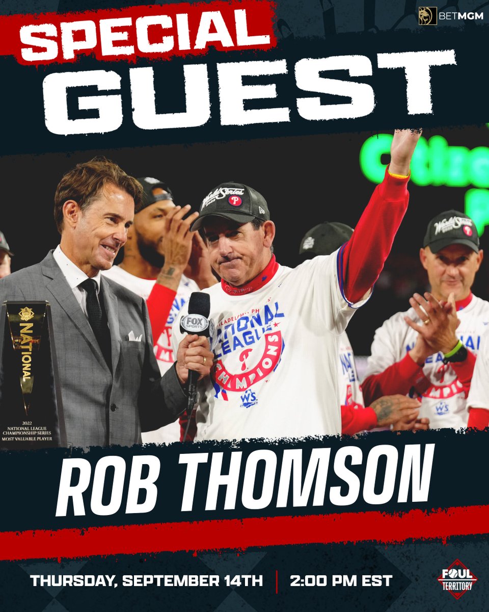 🚨 Today's Lineup! 🚨 ⚾️@Rohearn11 of the Baltimore Orioles ⚾️ @Yankees legend @BoomerWells33 🔒 @BetMGM ⭐️ @LucilleBurdge ⚾️ @Phillies Manager Rob Thompson Call-in @onamp at 2:50! live.onamp.com/foulterritory 1 pm on @Stadium: youtube.com/watch?v=gTeIXq… 2 pm on FT YouTube…