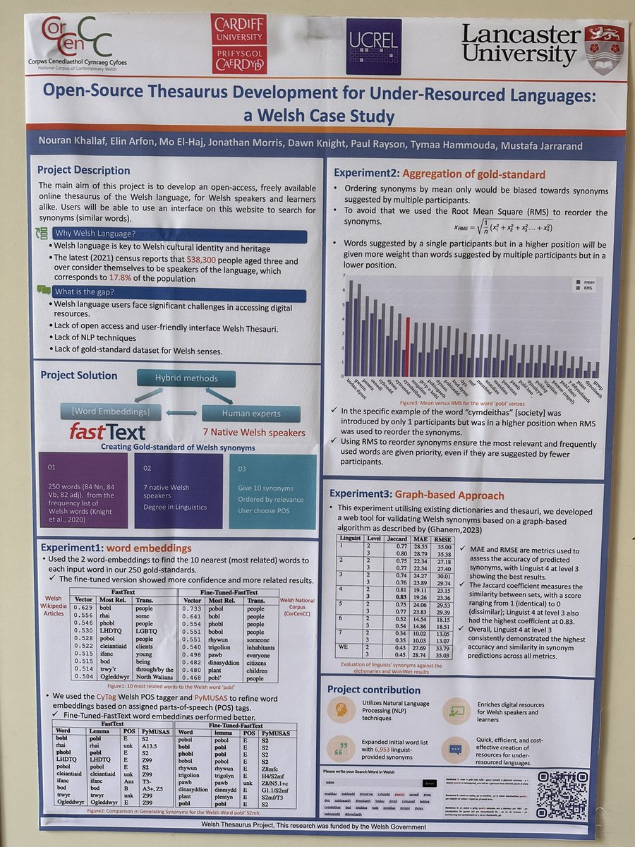 First poster is output from our Welsh Thesawrws Project led by <a href="/NouranKhallaf/">Nouran Khallaf</a> from <a href="/UCREL_NLP/">UCREL NLP Research Centre</a> and in collaboration with <a href="/cardiffuni/">Cardiff University</a> and <a href="/mjarrar/">Mustafa Jarrar</a> from <a href="/BirzeitU/">Birzeit University</a> corcencc.org/thesawrws/ <a href="/perayson/">Paul Rayson</a> <a href="/nottyknight/">Dawn Knight</a>