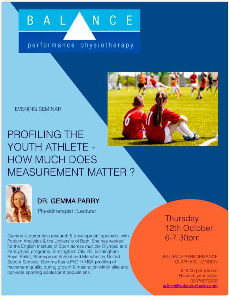 This should be a really informative evening, the latest evidence and current thinking. A must for anyone working in youth sport .  See you there!  <a href="/BalancePhysio/">Balance Performance</a> <a href="/GemmaNParry/">Dr Gemma Parry</a> @thesportosteo <a href="/believemovegrow/">Daniel Elias</a>