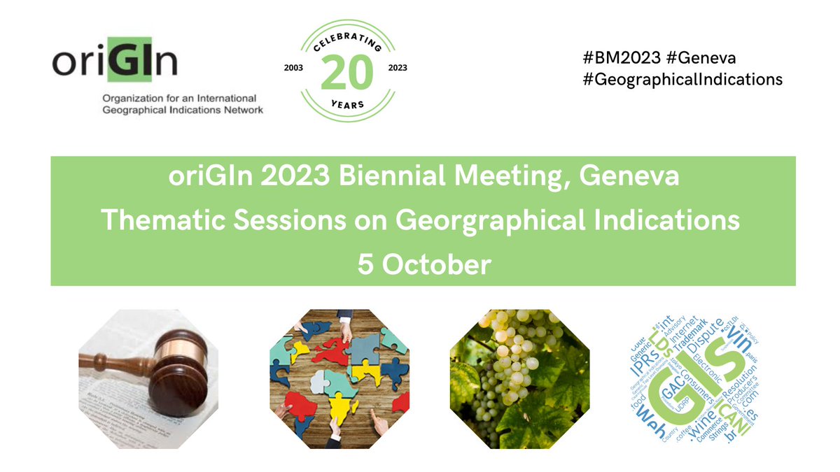 Within our #BM2023 in #Geneva, #GeographicalIndications sessions will be held on 5 Oct, with <a href="/BYPABOGADOS/">BERENGUER & POMARES</a> <a href="/twobirds/">Bird & Bird</a> <a href="/DLA_Piper_Italy/">DLA Piper Italy</a> #Sustainable #Wine Roundtable <a href="/Equalitas3E/">Equalitas</a> <a href="/DTP_IP/">De Tullio & Partners</a> <a href="/INEXTO1/">INEXTO</a> #vlinder 

Program 👉rb.gy/isnd9
 
Registration ✍️rb.gy/qyfic