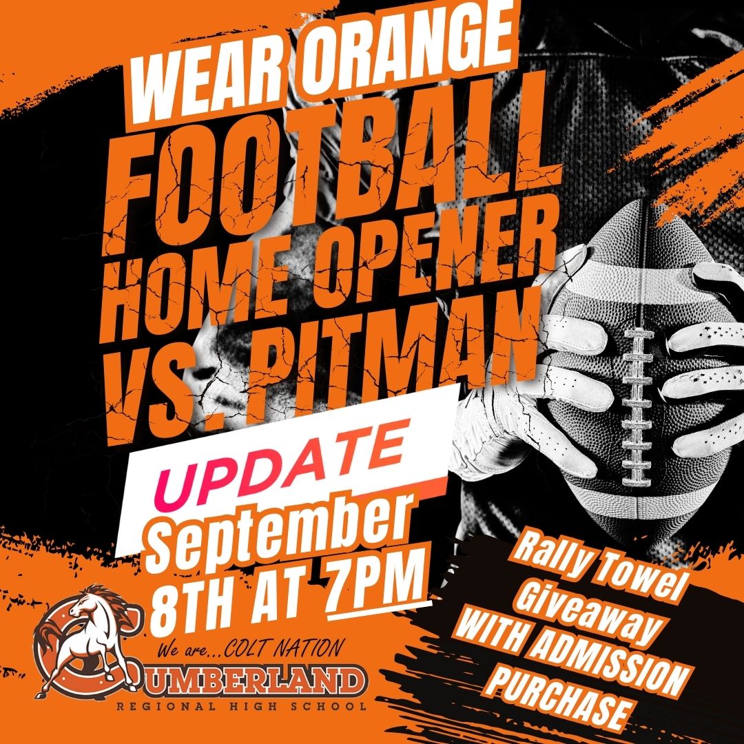 CRHSD's tweet photo. Please note that the game for this Friday, September 8, 2023 the start time has been pushed back 1 hour to 7pm.  Come support your Colts by wearing orange! #crhscoltnation #crhscoltsfootball https://t.co/PcfSPynMPF
