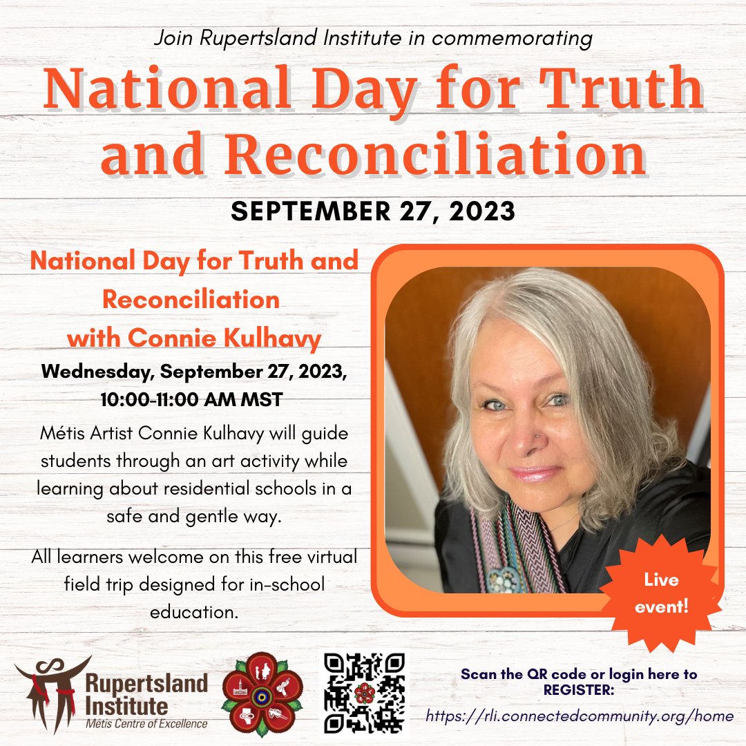 On Sept 27, 10-11 am MST, join RLI and Connie Kulhavy in a free virtual field trip commemorating residential school survivors and their families for the National Day for Truth and Reconciliation. Register through the RECC Room: rli.connectedcommunity.org/home