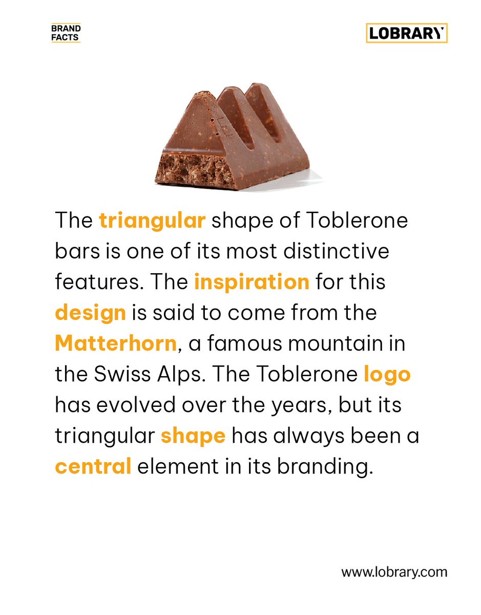 Lobrary_'s tweet photo. Toblerone is not only popular in Switzerland but is enjoyed by chocolate lovers around the world. It's a common souvenir for tourists visiting Switzerland.
#lobrary #brandfacts #brands #toblerone #chocolate #facts #swissmade #libraryofbrands #eat #hidden https://t.co/PwJwAU5hco