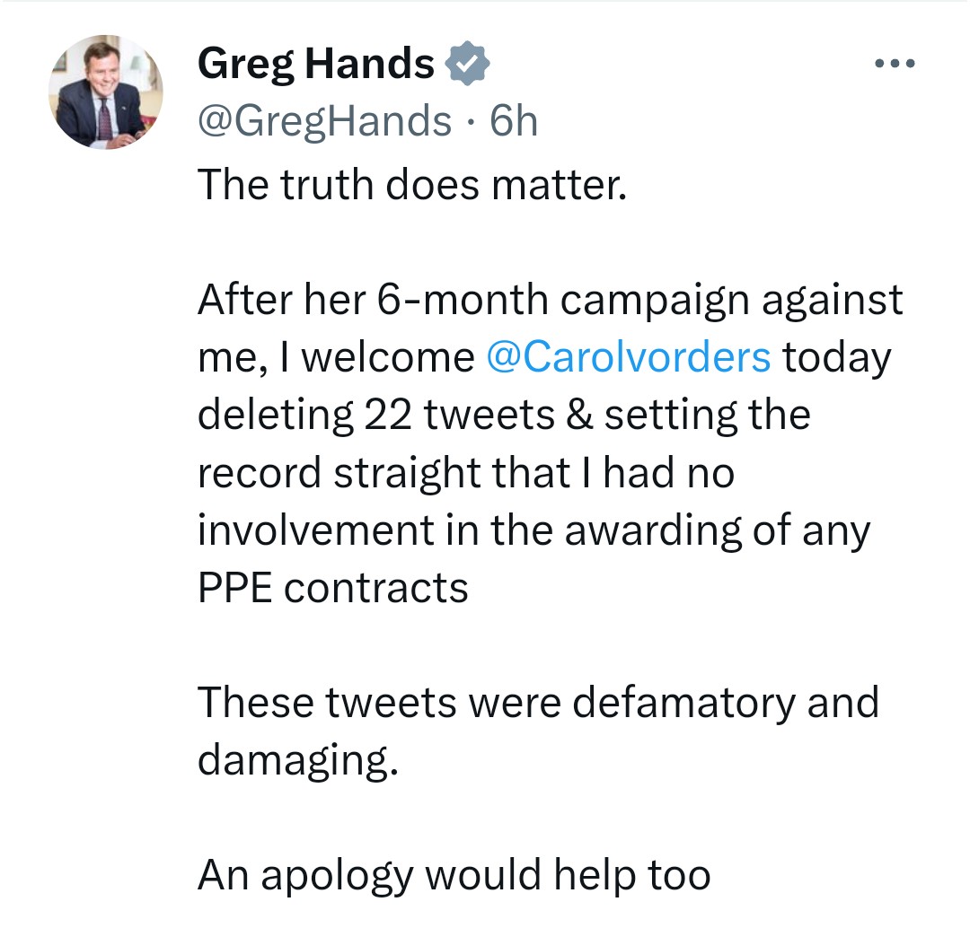 As you say, @GregHands, 'the truth does matter'. Given £25m of public money has been spent on a deeply concerning PPE contract in deeply concerning circumstances in which you appear to have played a central role, do you not think the public deserves answers?