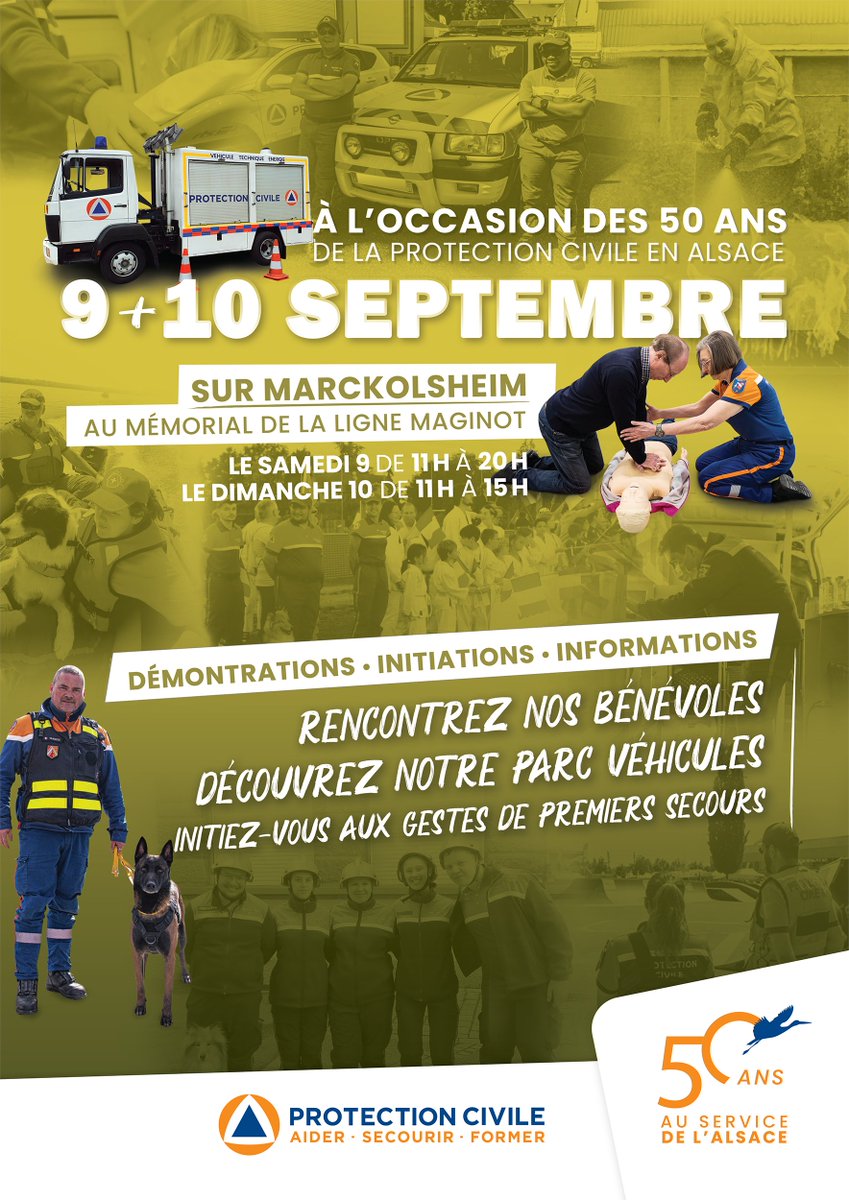 adpc67's tweet photo. 𝗦𝗮𝗺𝗲𝗱𝗶 𝟵 (11h/20h) et 𝗗𝗶𝗺𝗮𝗻𝗰𝗵𝗲 𝟭𝟬 𝗦𝗲𝗽𝘁 (11h/15h) pour les 50 ans de présence de la Protection Civile en Alsace, nous vous invitons à faire la connaissance de nos bénévoles, nos matériels, nos missions au Mémorial de la Ligne Maginot à #Marckolsheim. https://t.co/mYLpXcQDgo