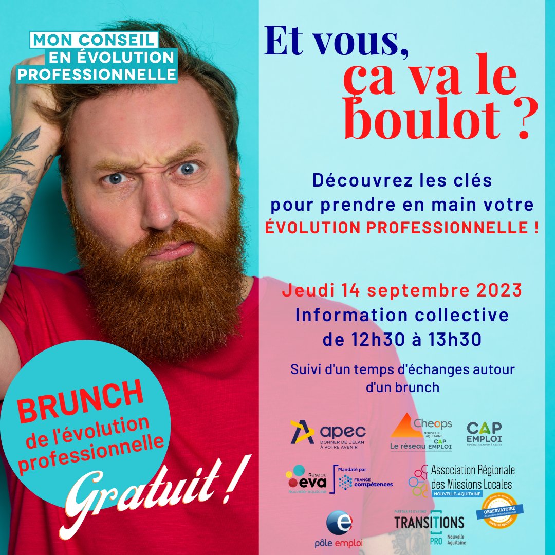 ET VOUS, ÇA VA LE BOULOT ? 
Vous envisagez une nouvelle vie professionnelle mais vous ne savez pas comment, où, avec qui?
📆 Jeudi 14 septembre 2023  
🗣 De 12h30 à14h30
📍 Saint-Benoit (86) 
En savoir plus 👉 transitionspro-na.fr/et-vous-ca-va-…
#reconversion #formation #projetprofessionnel