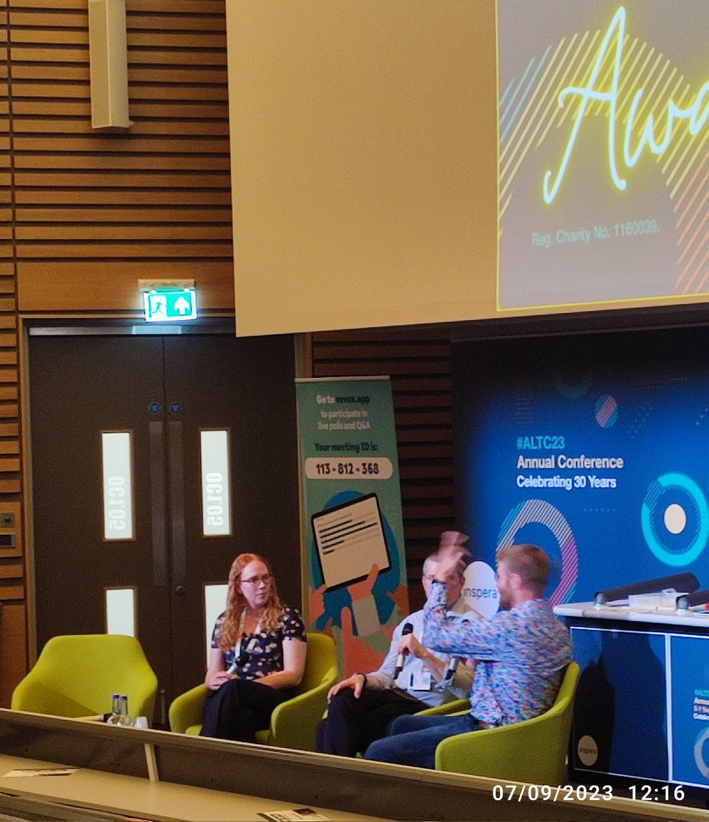 #altc23 <a href="/daveowhite/">David White</a> is talking to the ALTC23 winning team  <a href="/julievoce/">Dr Julie Voce</a> and Dominic Pates about how they define the identity of their team and how to communicate both internally and externally.