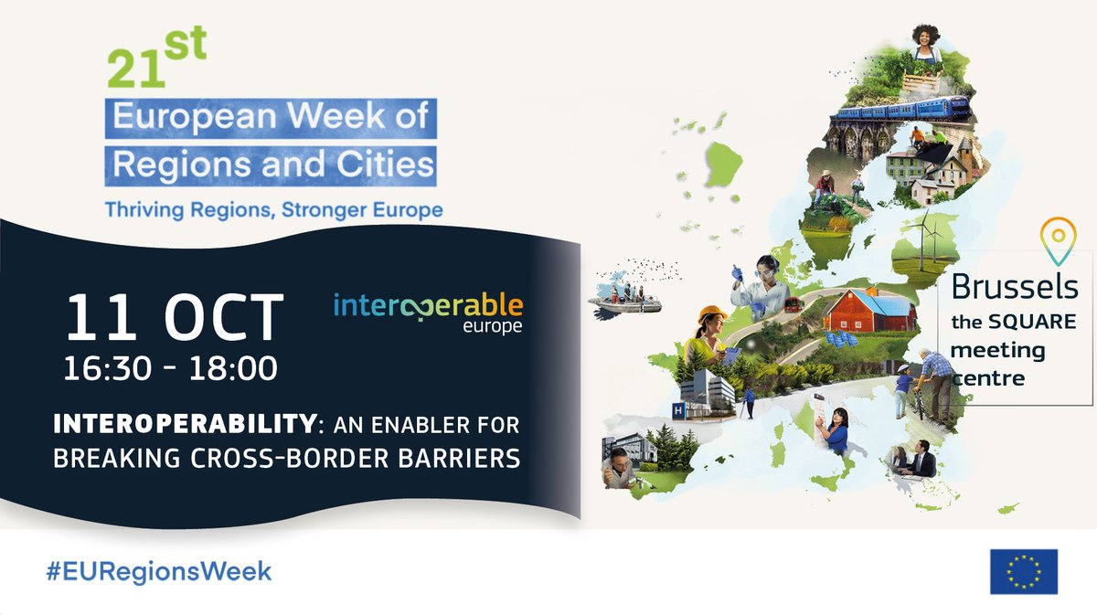 Interoperable Europe (@interoperableeu) on Twitter photo The EUโs internal border #regions count 150 million inhabitants & almost 2 million cross-border commuters. Discover on 11/10 the implications of the #InteroperableEuropeAct for #PublicAdministrations in those regions!
Info + Registration:๐europa.eu/!7c8qwf
#EURegionsWeek The EUโs internal border #regions count 150 million inhabitants & almost 2 million cross-border commuters. Discover on 11/10 the implications of the #InteroperableEuropeAct for #PublicAdministrations in those regions!
Info + Registration:๐europa.eu/!7c8qwf
#EURegionsWeek