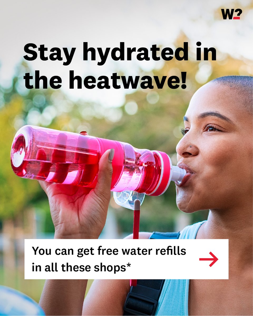 WhichUK's tweet photo. Don't dehydrate in the heat... Stay topped up with free water refills from these places! 💧 💧 💧 💧 💧 https://t.co/gOdLJ2CJKU