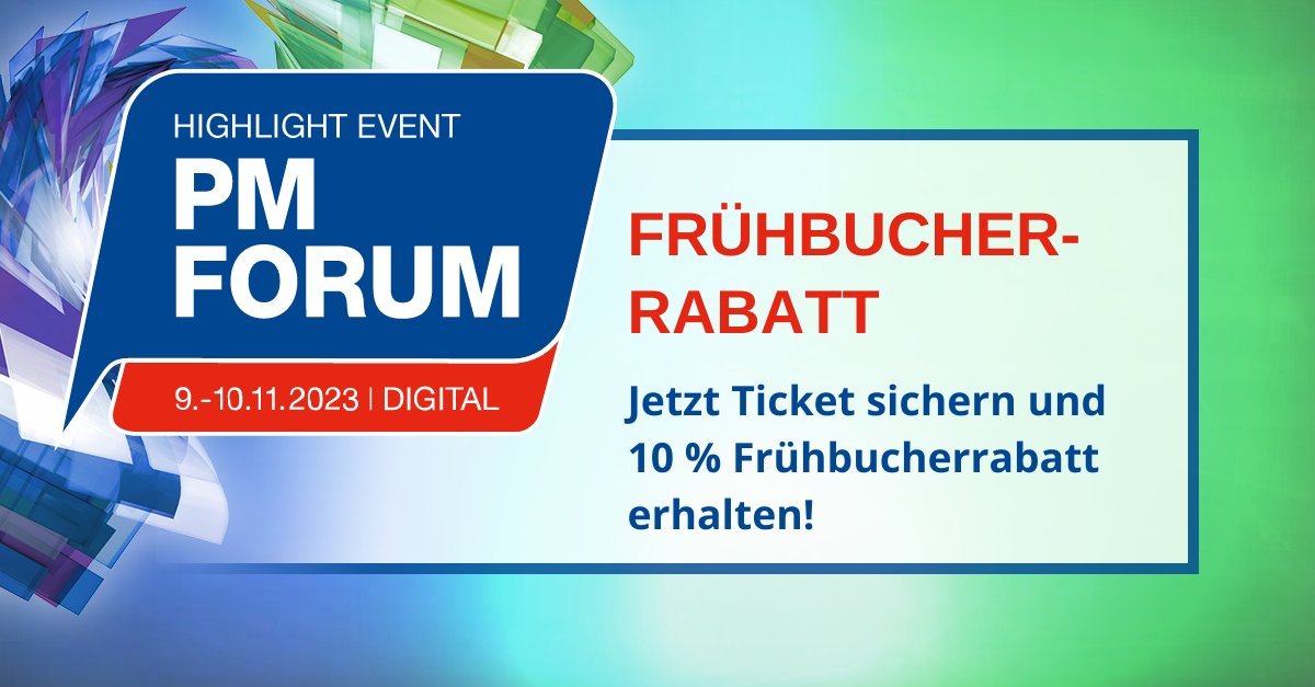 📅𝗣𝗠 𝗙𝗼𝗿𝘂𝗺 𝗗𝗶𝗴𝗶𝘁𝗮𝗹 𝟮𝟬𝟮𝟯: Wer früh bucht, profitiert von vergünstigten Konditionen. 

Jetzt Ticket sichern unter:
lnkd.in/drBm9-d

#GPM_IPMA #projektmanamgent #pmforum #networking #events