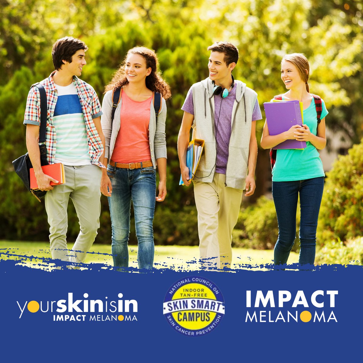IMPACTMelanoma's tweet photo. #IMPACTMelanoma &amp; The National Council on Skin Cancer Prevention (@skincancerprev) join forces for the Indoor Tan-Free Skin Smart Campus Initiative! A #SafeCampus is a #SunSafe campus! Learn more: https://t.co/8VqUVBRYdT #highered #YourSkinIsIn https://t.co/CxAkjno9JW