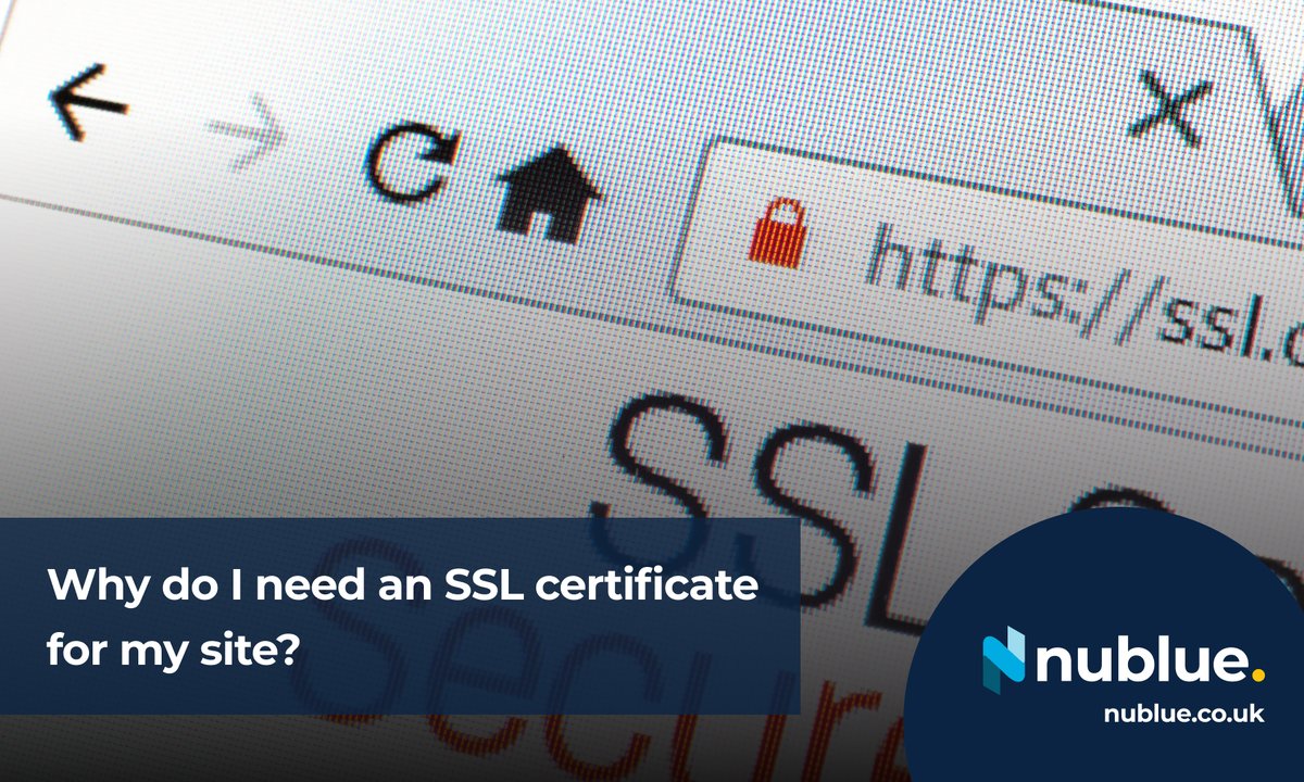 Nublue's tweet photo. Why do I need an SSL certificate for my site?

It reassures your visitors that the data you transmit to them &amp; the sensitive information that they transmit is all encrypted and secure from being seen by third parties.

Get your certification today👇
https://t.co/zYYiNHEurn https://t.co/4BEZ9FNjC0