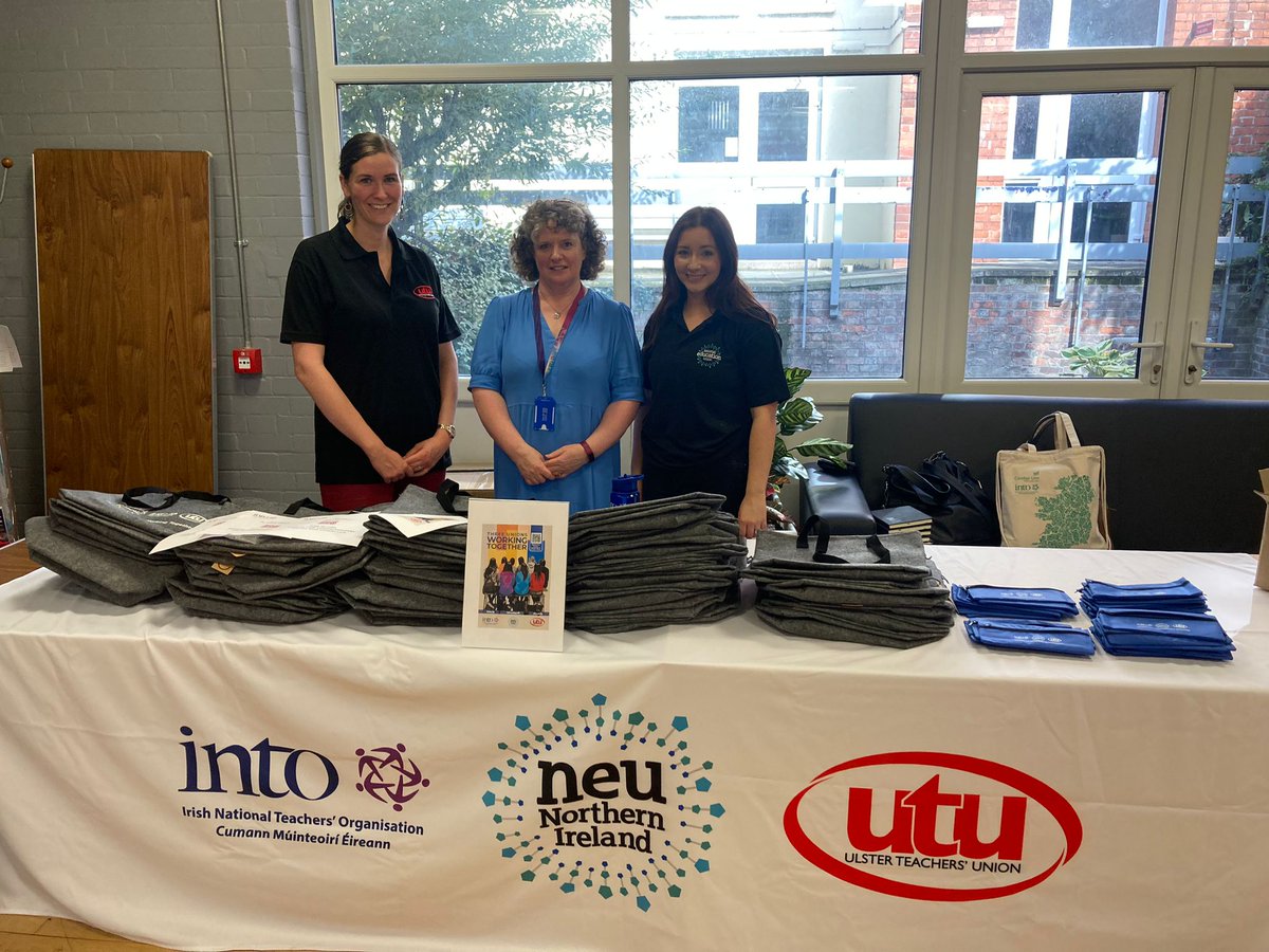 UTU_edu's tweet photo. Rebekka Gilpin UTU, Nuala O'Donnell @INTO_NI and Danielle Black @NEU_NIreland all set up at the Queen's University Belfast PGCE Freshers' Fair.

Teacher Unions working together and ready to meet and support our #teachersoftomorrow #futureinteaching https://t.co/g6wtAgAAS9