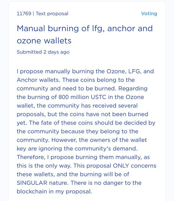ustcrepegcoin's tweet photo. We voted yes at the proposal N° 11769 🔥💡

@TerracVita 
@lunc_analytics
@Chot4a
@AmandaLunc
@TheMoonHailey
@binance
@cz_binance https://t.co/YoYAdpNUke