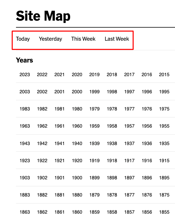 Technical SEO Tip: The New York Times uses a "Today" sitemap to link to their most recent articles. 

This strategy ensures that Googlebot always has a path to crawl their highest priority content: