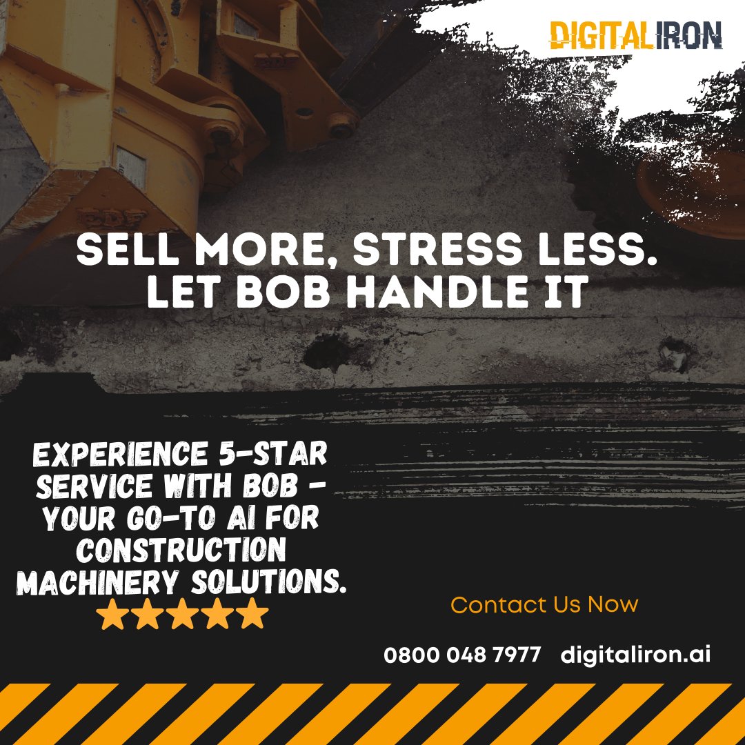 DigitalIronAI's tweet image. 🤖 Revolutionize Your Construction Machinery Sales with Bob AI! 🏗️💼 Upsells, Troubleshooting, and Part Sales made easy. Don&apos;t miss out on revenue opportunities! #ConstructionMachinery #AI #SalesSolution